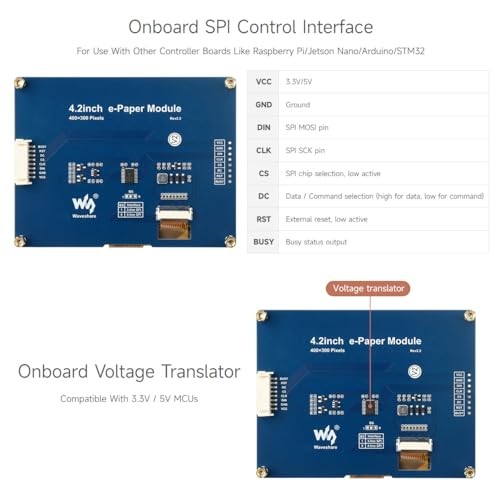 Waveshare 4.2inch E-Ink Display Module Compatible with Raspberry Pi 5/4B/3B/Zero/Zero W/Zero 2W/Pico/Pico W/Pico WH, 400x300 Resolution SPI Interface thumbnail