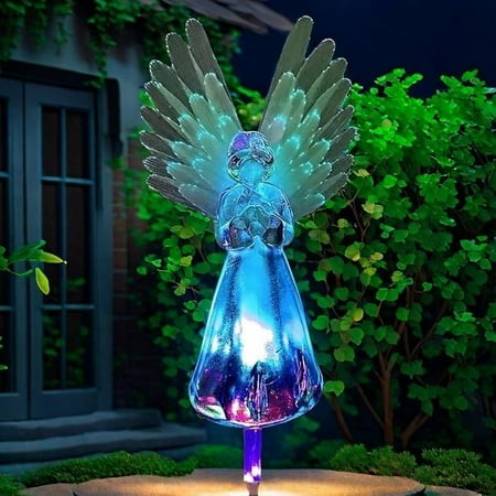 2Pcs Solar Angel Lights Color Changing Solar Powered Water Proof Decorative Lighting for Gr a Ve Memorial Garden Backyard L Awn Path Way Durable Easy 