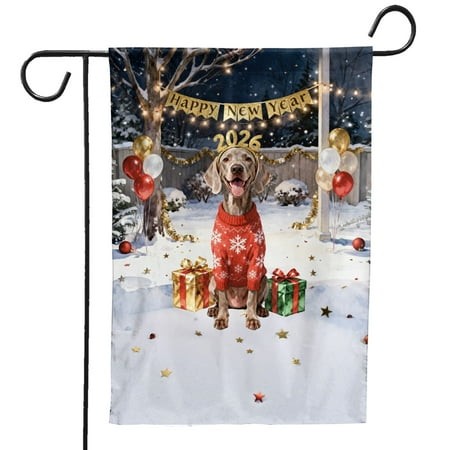Happy New Year 2026 Weimaraner Holiday Balloons Party Snow Garden Flag 12x18in Double Sided Weim Gray Ghost Dog Lover Outdoor Decor - 13018