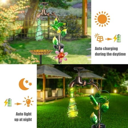 YUYAN-Solar Garden Decoration Outdoor Light - Water Drop Metal Hummingbird Stake Waterproof Garden Decor Path Lawn and Yard Art Gift for Mom  Green