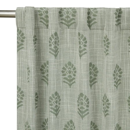better homes & gardens floral block print light filtering single curtain panel  green  50 w x 95 l