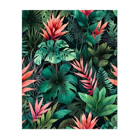 Rainforest Fantasy - Illustration Tropical Botanical Jungle Floral Pattern Nature Unframed Wall Art Print 20 X 24 Inches