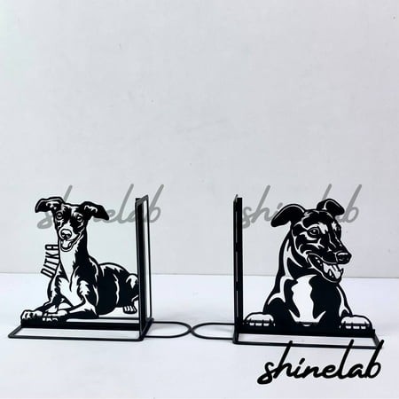 Shinelab English Greyhound Dog Metal Bookends Custom Pet Name Bookend Gift  Animal Desk Bookshelf Decor 6755