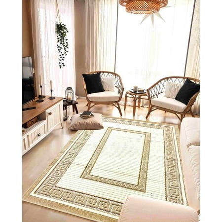 Tribal Abstract Modern Rug Contemporary Color Vibrant Carpet for Living Room Bedroom Design 5513 (5x8 (5 2 X7 5 ) Cream)