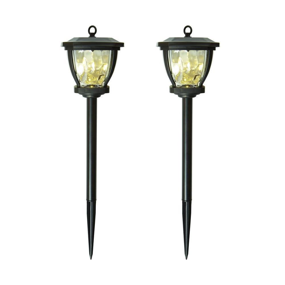 Solar Bronze Outdoor Integrated LED Square Landscape Path Light with Water Glass Patterned Lens (2-Pack)