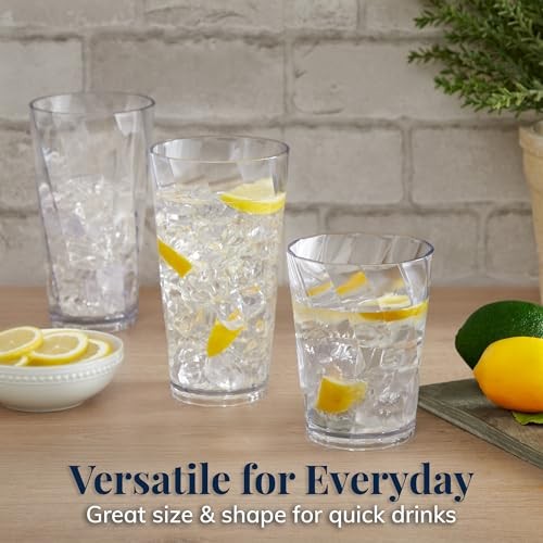 US Acrylic Optix Plastic Reusable Drinking Glasses (Set of 16) 14oz Rocks & 20oz Water Cups in Clear | BPA-Free Tumblers, Made in USA | Top-Rack Dishw thumbnail