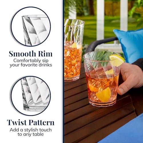 US Acrylic Optix Plastic Reusable Drinking Glasses (Set of 16) 14oz Rocks & 20oz Water Cups in Clear | BPA-Free Tumblers, Made in USA | Top-Rack Dishw thumbnail