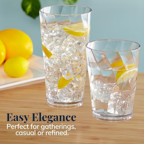 US Acrylic Optix Plastic Reusable Drinking Glasses (Set of 16) 14oz Rocks & 20oz Water Cups in Clear | BPA-Free Tumblers, Made in USA | Top-Rack Dishw thumbnail