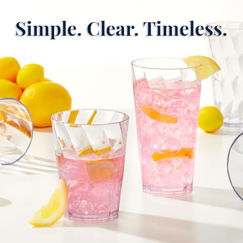 US Acrylic Optix Plastic Reusable Drinking Glasses (Set of 16) 14oz Rocks & 20oz Water Cups in Clear | BPA-Free Tumblers, Made in USA | Top-Rack Dishw thumbnail
