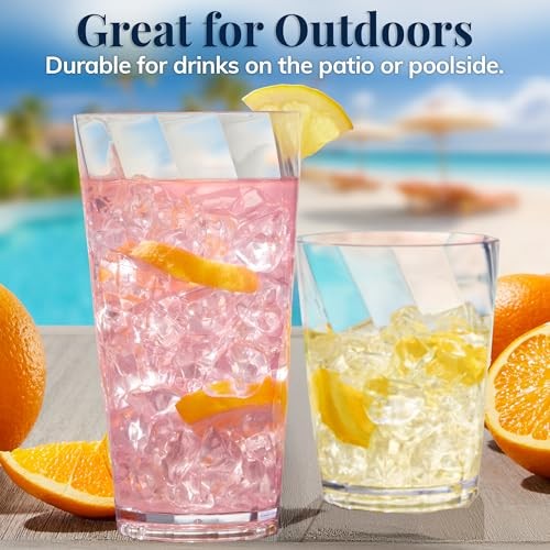 US Acrylic Optix Plastic Reusable Drinking Glasses (Set of 16) 14oz Rocks & 20oz Water Cups in Clear | BPA-Free Tumblers, Made in USA | Top-Rack Dishw thumbnail