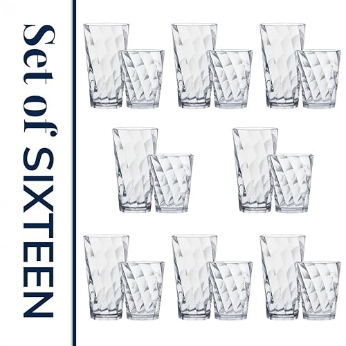 US Acrylic Optix Plastic Reusable Drinking Glasses (Set of 16) 14oz Rocks & 20oz Water Cups in Clear | BPA-Free Tumblers, Made in USA | Top-Rack Dishw thumbnail