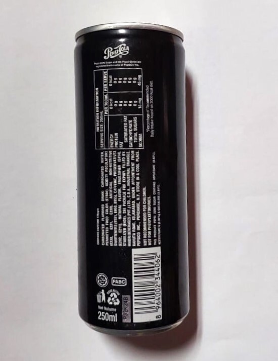 Empty PEPSI ZERO Cola Soda Tall 250ml Can PAKISTAN 2024 Collect Black Asia PK thumbnail