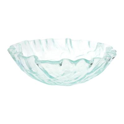 Eden Bath Free-Form Wave Glass Vessel Sink in Clear with Pop-up Drain and Mounting Ring in Brushed Nickel thumbnail