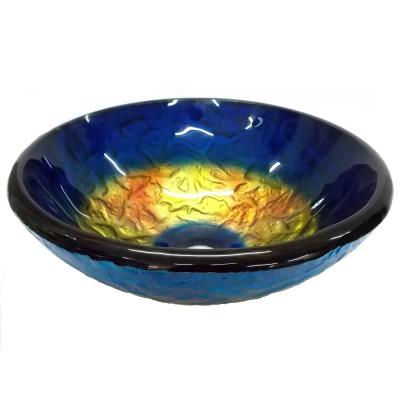 Eden Bath Small True Planet Glass Vessel Sink in Multi Colors with Pop-up Drain and Mounting Ring in Oil Rubbed Bronze, Blue with a Mix of Orange and thumbnail