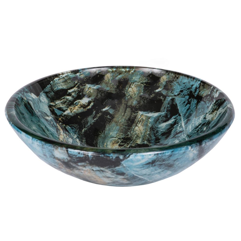 Eden Bath Cliffside Glass Vessel Sink in Multi Colors with Pop-up Drain and Mounting Ring in Oil Rubbed Bronze, Blue/ Brown/ White