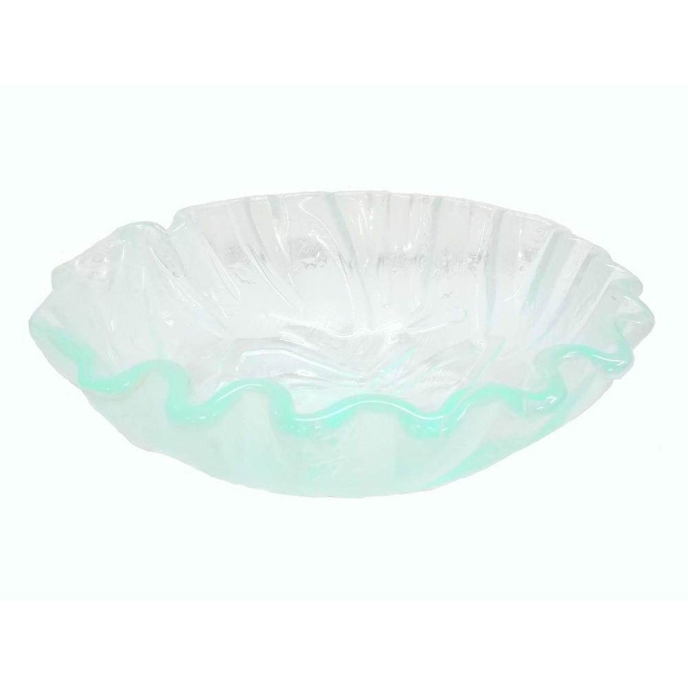 Eden Bath Small Free-Form Wave Glass Vessel Sink in Clear with Pop-up Drain and Mounting Ring in Chrome