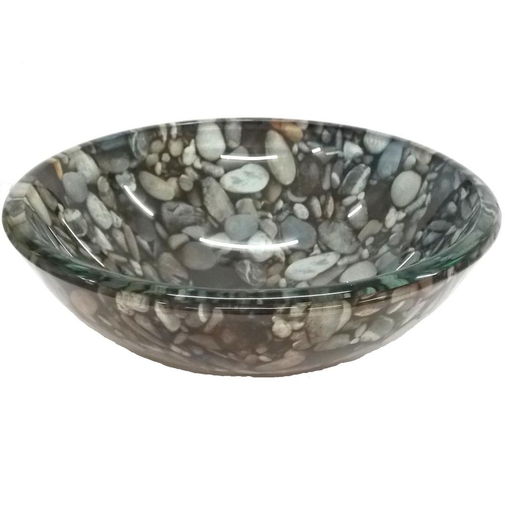 Eden Bath Small Natural Pebble Pattern Glass Vessel Sink in Multi Colors with Pop-up Drain and Mounting Ring in Chrome, Gray/ Black/ Brown/ Blue/ Crea