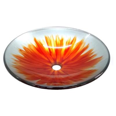 Eden Bath Blossom Glass Vessel Sink in Orange and White with Pop-up Drain and Mounting Ring in Chrome thumbnail