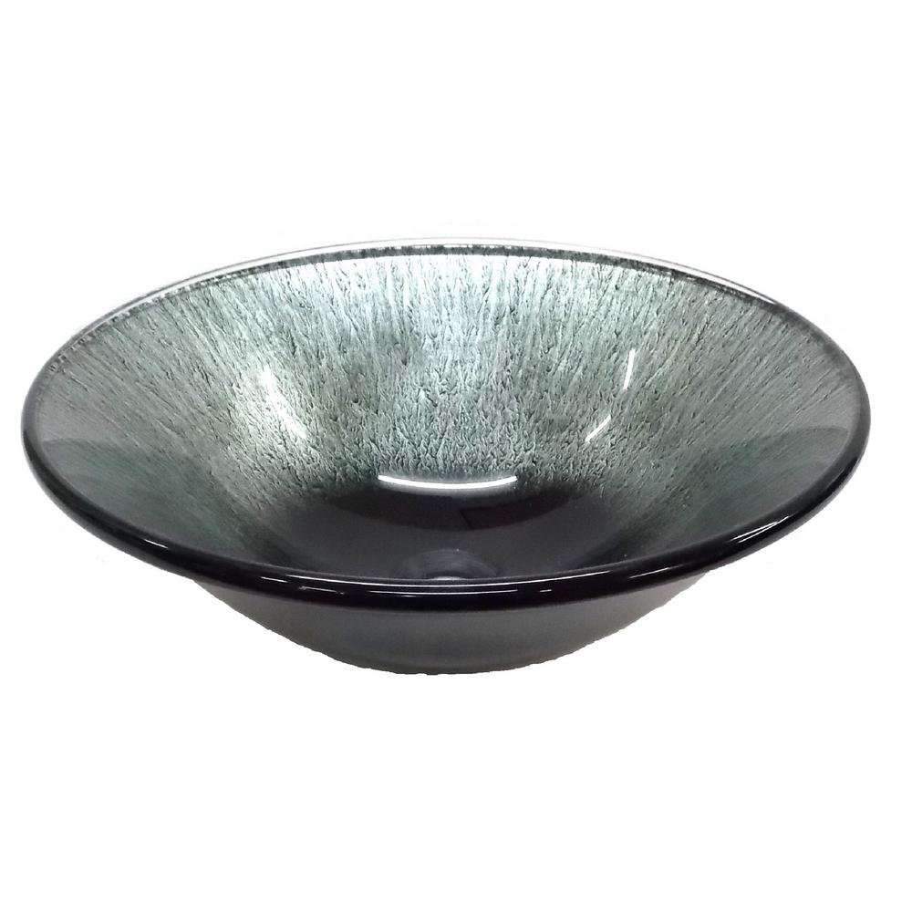 Eden Bath Streams Glass Vessel Sink in Black and Silver with Pop-up Drain and Mounting Ring in Oil Rubbed Bronze, Black/ Silver