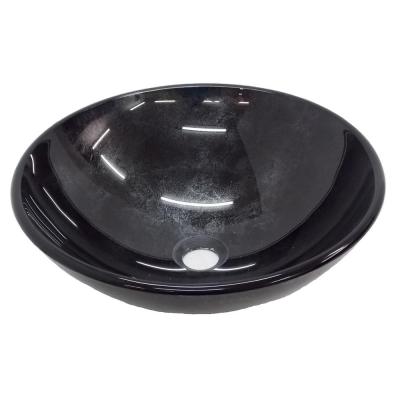 Eden Bath Reflections Glass Vessel Sink in Black with Pop-up Drain and Mounting Ring in Brushed Nickel, Black/ Silver thumbnail