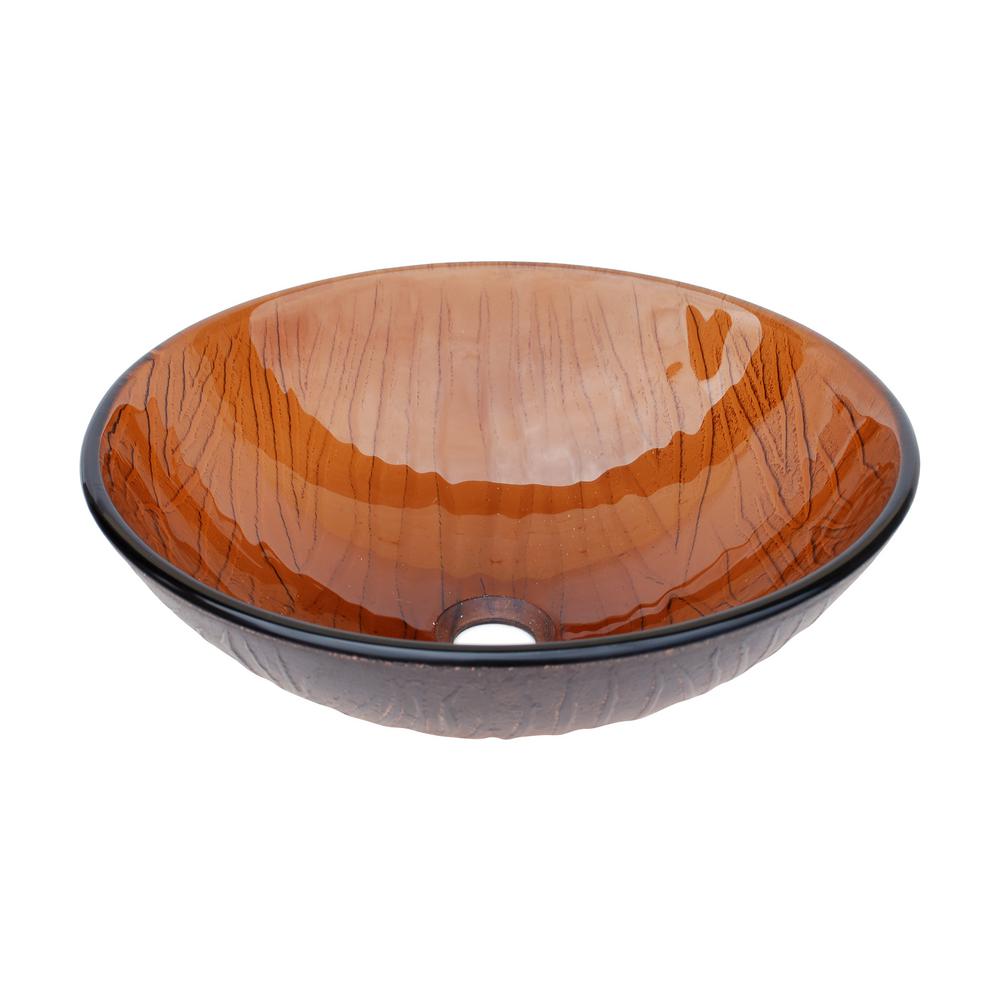 Eden Bath Wood Vein Glass Vessel Sink in Cola Brown with Pop-up Drain and Mounting Ring in Brushed Nickel