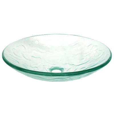 Eden Bath Embossed Waves Glass Vessel Sink in Clear with Pop-up Drain and Mounting Ring in Oil Rubbed Bronze thumbnail