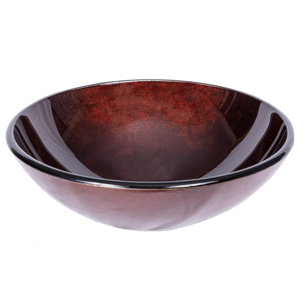 Eden Bath Reflections Vessel Sink in Red Copper with Pop-up Drain and Mounting Ring in Chrome, Red Copper/ Reddish Black/Brown