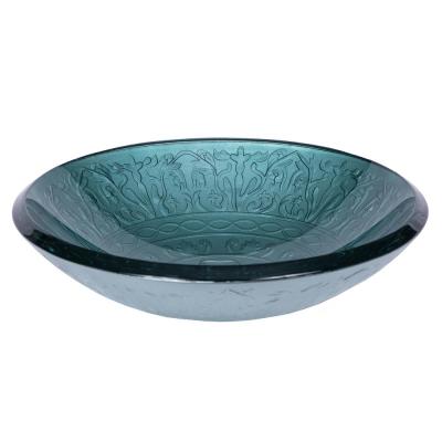 Eden Bath Embossed Glass Vessel Sink in Teal with Pop-up Drain and Mounting Ring in Oil Rubbed Bronze, Blue thumbnail