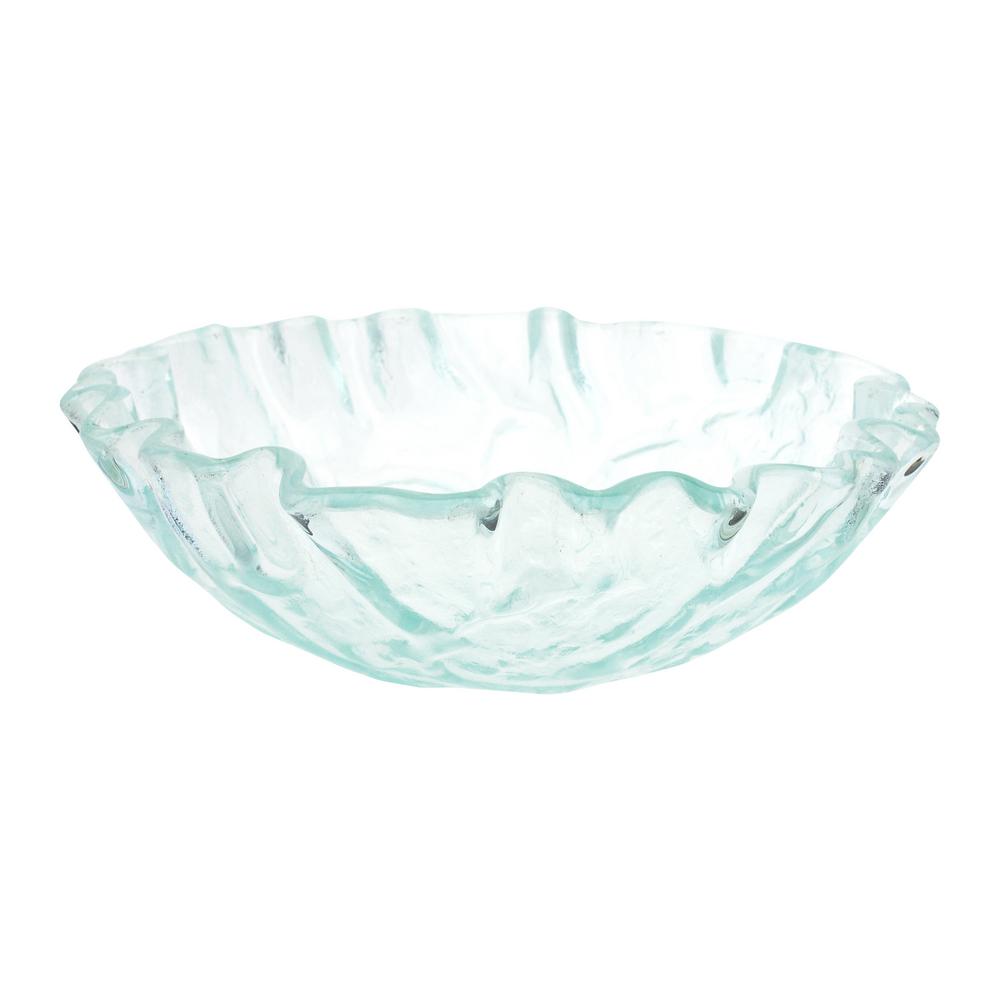 Eden Bath Free-form Wave Glass Vessel Sink in Clear with Pop-up Drain and Mounting Ring in Oil Rubbed Bronze