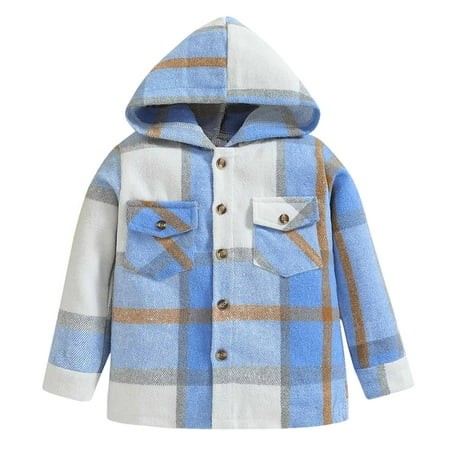 Hessimy Baby Toddler Toddler Boys Long Sleeve Shirt Flannel Buffalo Plaid Shirts Button up Jacket Top Outfit Fall Winter Clothes(Blue 6-7 Years)