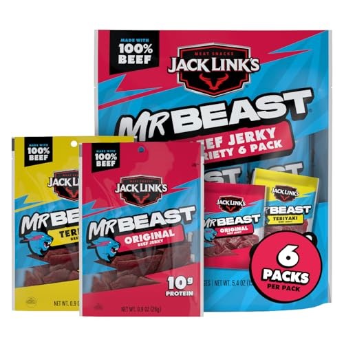 Jack Link's X MrBeast Beef Jerky, Original and Teriyaki Beef Jerky Variety Pack, as Seen on Beast Games, up to 10g of Proten, Made with 100% Real Beef