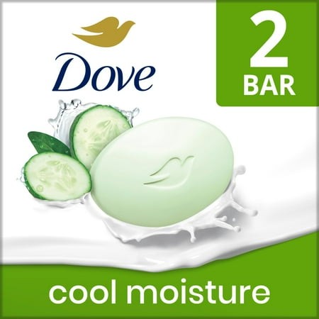 Dove Beauty Bar Soap for Refreshed Skin Cool Moisture Cucumber Green Tea Scent Leaves Skin Refreshed 2 Ct / 3.75 Oz