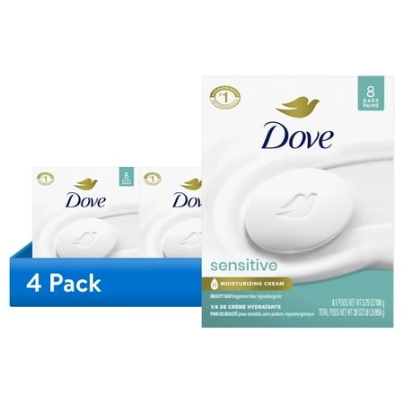 (4 Pack) Dove Beauty Bar Women S Bath Soap Sensitive  3.75 Oz 8 Bars