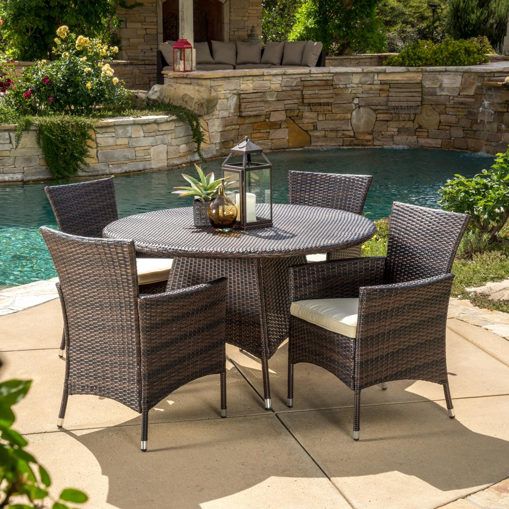 Rodgers Multi-Brown 5-Piece Faux Rattan Outdoor Patio Dining Set