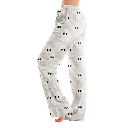 Homozy Halloween Women S Pajama Pants Plus Size Elastic Waist Cute Ghost Printed Lounge Bottoms 2026 Fall Wide Leg Sleepwear Pants White XL