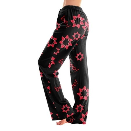 Homozy Halloween Women S Pajama Pants Plus Size Elastic Waist Cute Ghost Printed Lounge Bottoms Casual Wide Leg Fall 2026 Pj Pants Red XL