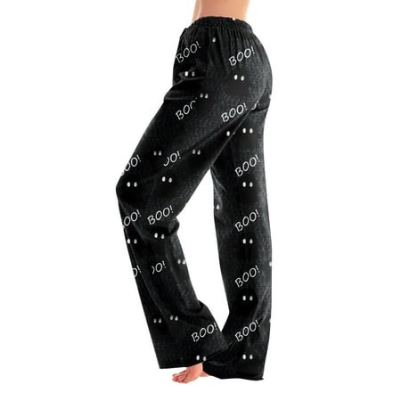 Homozy Halloween Women S Pajama Pants Plus Size Elastic Waist Cute Ghost Printed Lounge Bottoms 2026 Fall Wide Leg Sleepwear Pants Black XXL