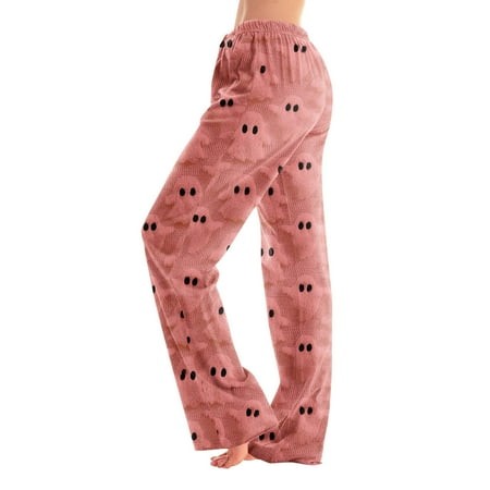 Homozy Halloween Pajamas Bottoms for Women Plus Size Elastic Waist Cute Ghost Printed Lounge Bottoms Casual Wide Leg Fall 2026 Pj Pants Pink XL