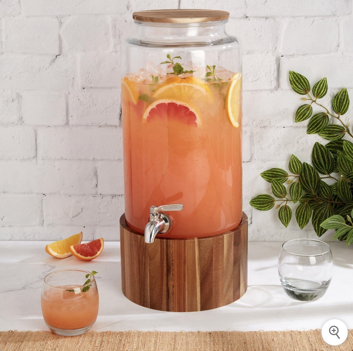 Studio TU, Glass Drink Dispenser with Acacia Wood Stand
