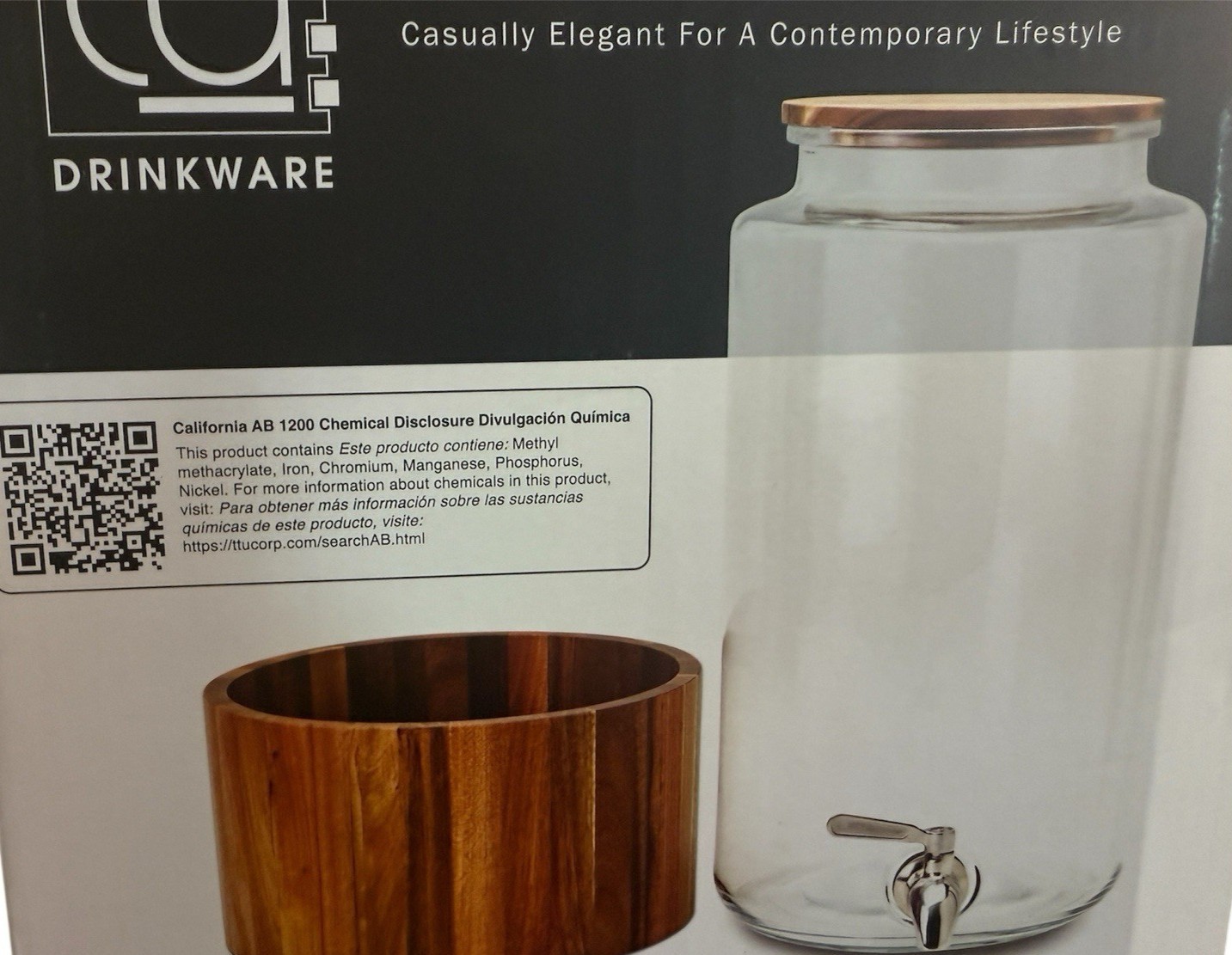 Studio TU, Glass Drink Dispenser with Acacia Wood Stand