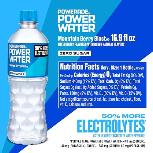 POWERADE Power Water Zero Sugar Mountain Berry Blast Flavored Electrolyte Water, 16.9 Fl Oz Bottles, 6 Pack thumbnail