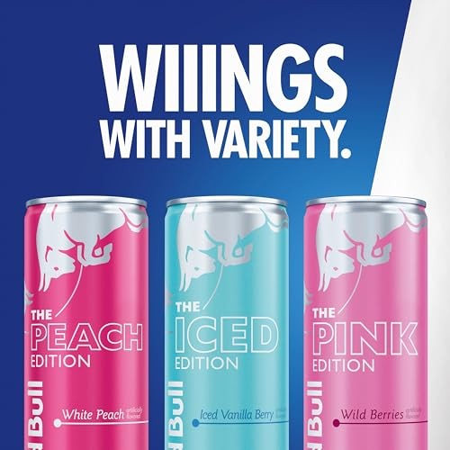Red Bull Energy Drink Variety Pack, Peach, Iced Vanilla Berry, Pink, with 80mg Caffeine, Taurine & B Vitamins, 8.4 Fl. Oz, Pack of 12 Cans thumbnail