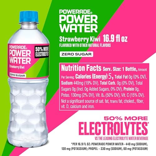 POWERADE Power Water Zero Sugar Strawberry Kiwi Flavored Electrolyte Water, 16.9 Fl Oz Bottles, 6 Pack thumbnail