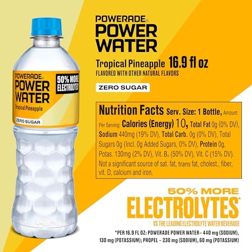 POWERADE Power Water Zero Sugar Tropical Pineapple Flavored Electrolyte Water, 16.9 Fl Oz Bottles, 6 Pack thumbnail