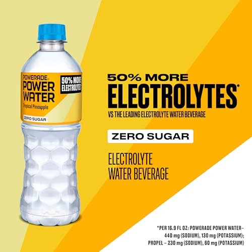 POWERADE Power Water Zero Sugar Tropical Pineapple Flavored Electrolyte Water, 16.9 Fl Oz Bottles, 6 Pack thumbnail