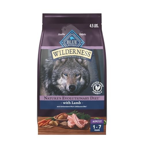 Blue Buffalo Wilderness 38 G Protein, Meat Rich Natural Adult Dry Dog Food, Lamb, Chicken-Free Formula, 4.5lb Bag