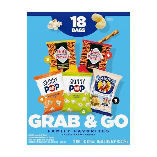 SkinnyPop Family Favorites Variety Pack, Original and White Cheddar Popcorn, Dot's Original and Honey Mustard Pretzels, Pirate's Booty Aged White Ched thumbnail