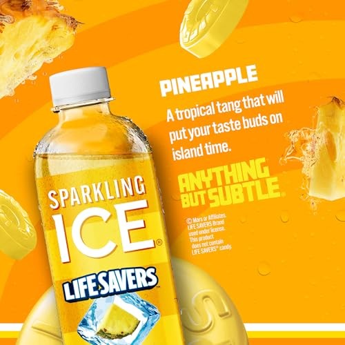 Sparkling Ice LIFESAVERS Pineapple, Zero Sugar Flavored Sparkling Water, with Vitamins and Antioxidants, Low Calorie Beverage, 17 Fl Oz Bottles (Pack  thumbnail