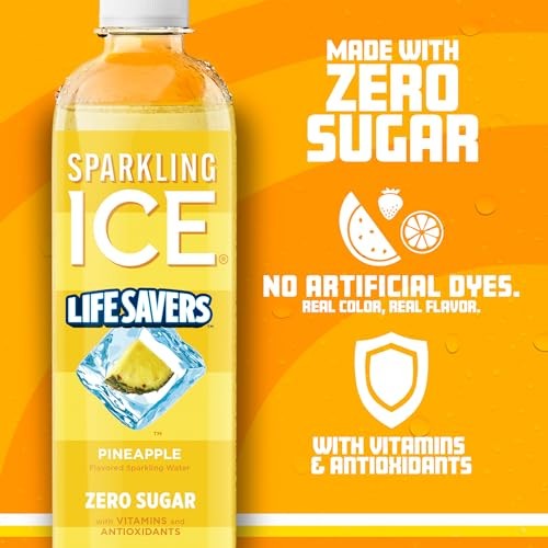 Sparkling Ice LIFESAVERS Pineapple, Zero Sugar Flavored Sparkling Water, with Vitamins and Antioxidants, Low Calorie Beverage, 17 Fl Oz Bottles (Pack  thumbnail