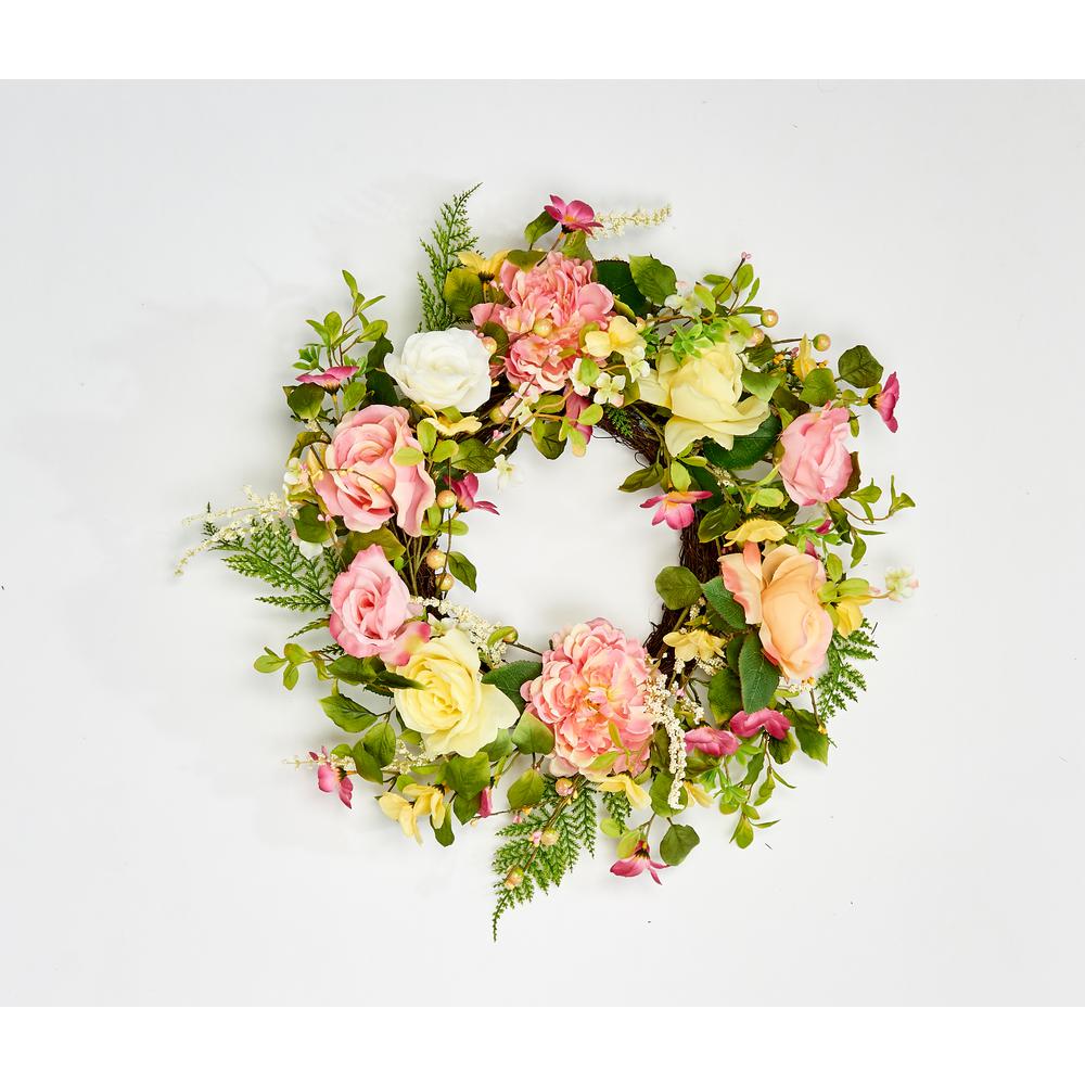 24 in. Artificial Rose and Peony Wreath on Natural Twig Base